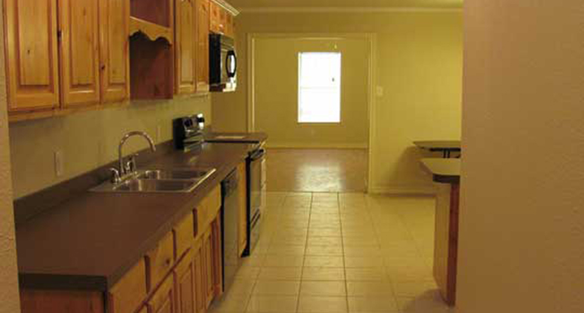 an inside view of the kitchen